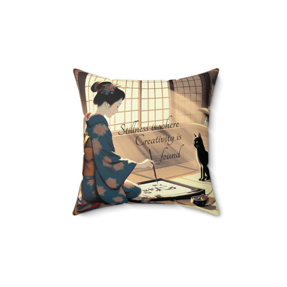 Spun Polyester Pillow - Calligraphy/Stillness