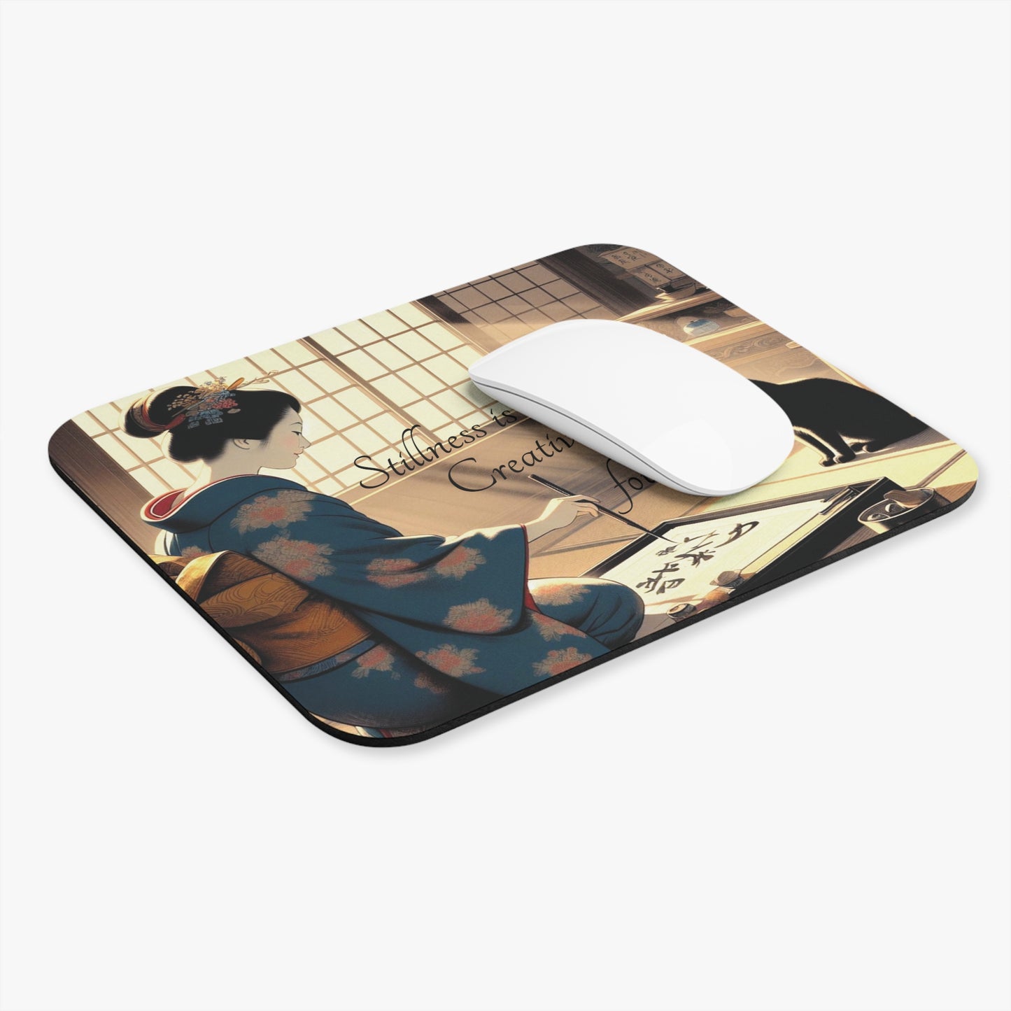 Kyoto Cat Mouse Pad - Calligraphy/Stillness