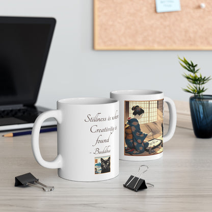 Ceramic Mug, 11oz - Calligraphy/Stillness
